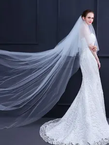 Korean-Style Retro Lace Bridal Veil, Elegant Long Trailing Wedding Accessory, Ethereal Fairy Photo Prop for Wedding Dress Photography