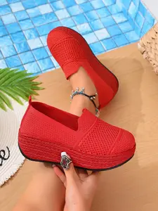 Women's Thick Sole Wedge Sneakers, Lightweight Breathable Knit, Arch Support Pain Relief, All-Day Standing Work Shopping Outdoor Activities, Walking Shoes, Chic Versatile Shoes
