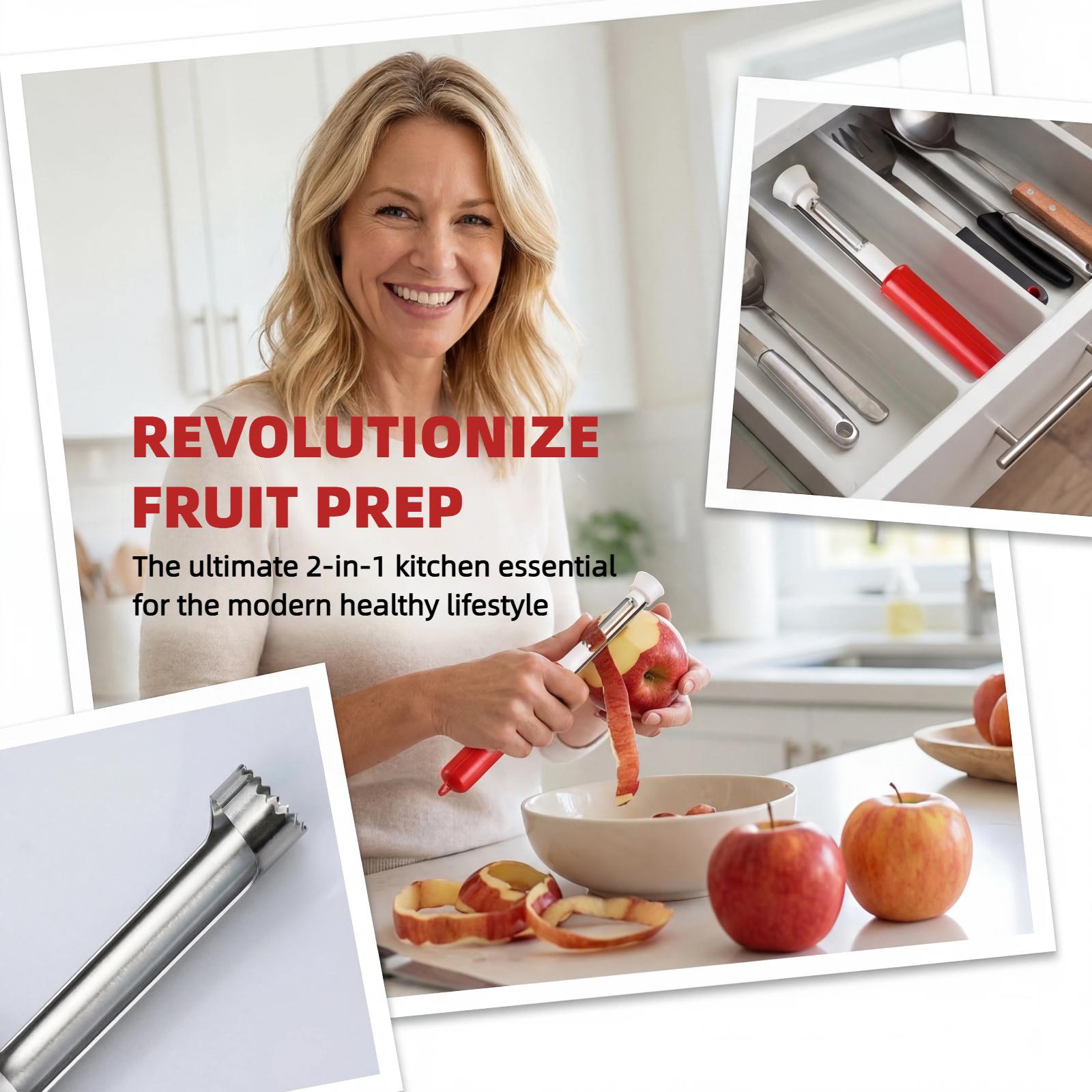 2 in 1 Apple Corer and Peeler Tool, 2026 Upgrade Stainless Steel Red Bell Pepper Seed Corer, Multi-Purpose Apple Corer for Home Kitchen, Vegetable Fruit Kitchen Gadget (1, Red)