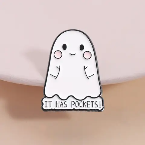 Cute Ghost Lapel Brooch Clip Blush It Has Pockets Text, Fun and Cute Design, Daily Casual Wear Accessory, Fashion Jewelry for Women, Jewellery, Lapel Pin, Alloy Brooch Pin