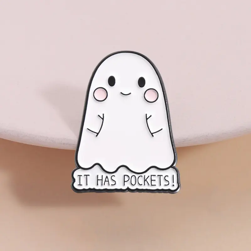 Cute Ghost Lapel Brooch Clip Blush It Has Pockets Text, Fun and Cute Design, Daily Casual Wear Accessory, Fashion Jewelry for Women, Jewellery, Lapel Pin, Alloy Brooch Pin
