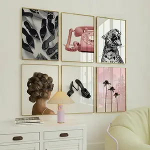 Retro Stockholm Y2k Pink Cheetah Gallery Wall, Pack of 6 Girly Leopard Poster Bundle, Aesthetic Dorm Room Decor,