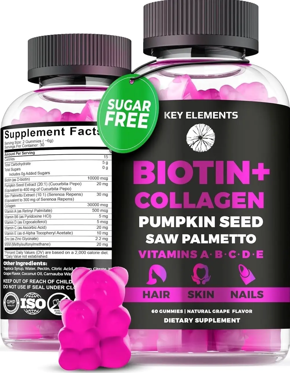 Hair Skin and Nails 10000mcg Gummies & Collagen Gummies - Biotin Vitamins for Hair Growth Pumpkin Seed Oil, Saw Palmetto Extract & Vitamins A B6 C D E - Biotin and Collagen Supplements