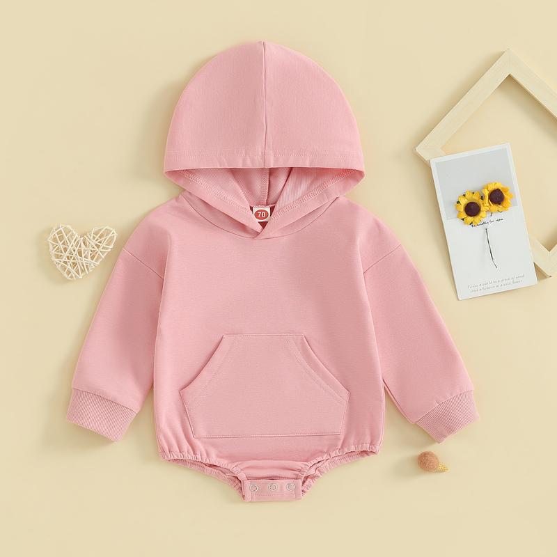 Baby Onesie Newborn Boy Girl Hooded Romper Long Sleeve Front Pocket Solid Color Bodysuit Infant Spring Fall Romper Toddler Outfit Cute