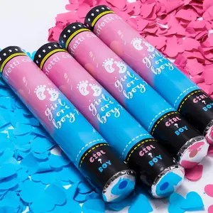 Crisky PE Material Heart-Shaped Confetti Cannons, 4-Pack Gender Reveal Shooters, Festive Decorations Supplies for Baby Shower & Baptism Parties