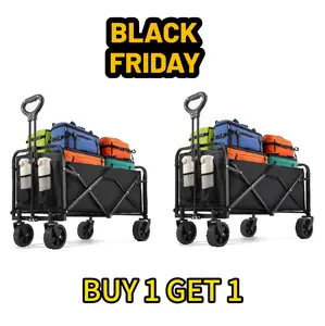 Collapsible Wagon 220 lbs, Heavy Duty Wagon Carts Foldable, Portable Wagons for Groceries, Beach Cart with All-Terrain Wheels & Drink Holders, Utility Wagon for Shopping, Sports, Camping, Black