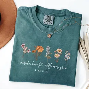 Comfort Colors Vintage Consider How The Wildflowers Grow T-shirt, Bible Verse T-shirt, Wildflowers T-shirt, Christian Mom Tee, Religious Gift For Her