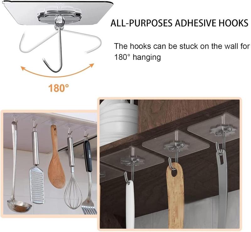[New Deal] 20 Pack Adhesive Hooks for Hanging, Heavy Duty Wall Hooks , Removable Sticky Ceiling Hooks, Transparent Self Adhesive Shower Hooks, Water & Oil Proof Strong 22lb(Max) Door Coat Hooks Organiser Hangable