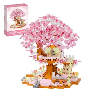 Cherry Blossom Tree Micro Building Blocks, Sakura Flower House Kit, Aesthetic Home Decor Desktop Ornament,DIY Anniversary & Birthday Gift for Girlfriend/Kids, Creative Sensory Activity Toy, Flowers House Mini Bricks Building Kit- Ideal DIY
