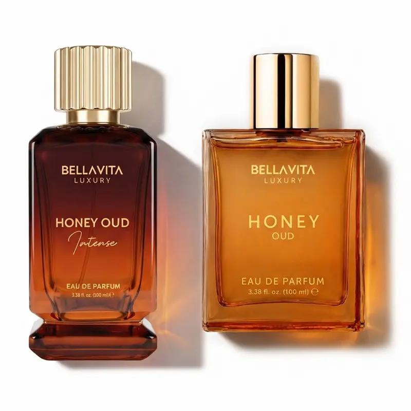 The Honey Indulgence Duo by BellaVita Luxury | Honey Oud & Honey Oud Intense Perfume Set | Bergamot, Honey, Oud, Rose, Vanilla & Amber Notes | Long-Lasting Gourmand Fragrances