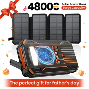 Solar Charger Power Bank - 48000mAh Wireless Portable Charger Built-in 4 Cables and 4 Solar Panels, PD QC 3.0 Fast Charging USB C Battery Pack with Flashlight for Camping Travel