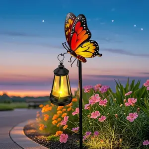 Solar Lights Outdoor Waterproof Butterfly Garden Decor, 32.28in Garden Butterfly Stakes with Solar Lights, Birthday Gifts for Women Mom, Solar Garden Lantern