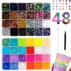 48000Pcs in 48 Color Rhinestones for Bedazzling and Diamond Art, 3mm Flatback Gems with Tweezers, Perfect for Nail Art, Crafting, Clothing, Fabric Decor