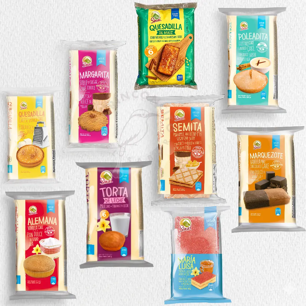 Authentic Pan Sinai Salvadoran Sweet Bread 6-Pack - Imported Latin Bakery Products, Traditional Bake, Delicious Varieties: Quesadilla, Quesadilla de Maíz, Poleadita, Semita, Alemana, María Luisa,Marquezote, Margarita, Torta de Leche Sponge Cake Dessert