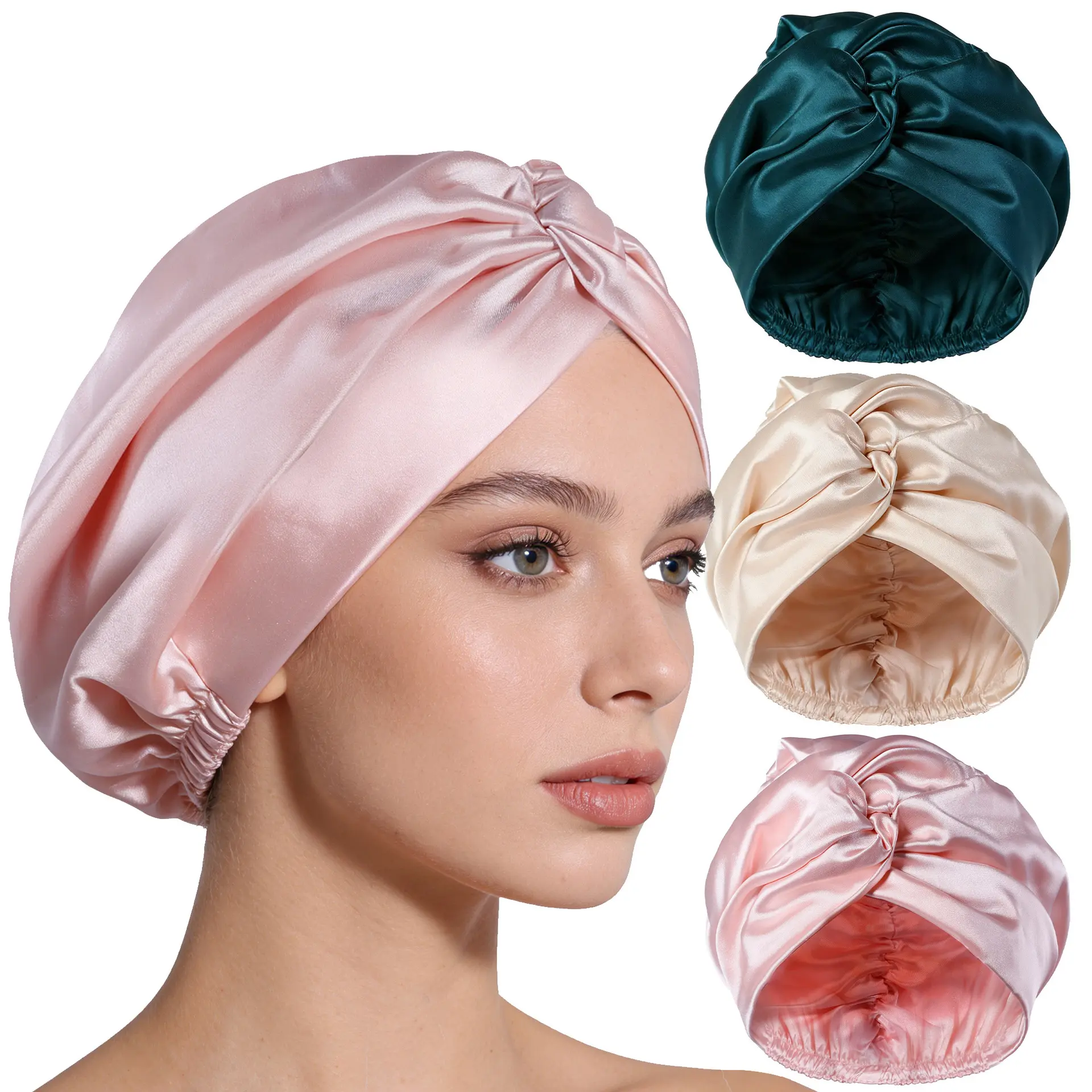 100% Silk Double Layer Sleep Cap, Multi-Functional Shower Bath Cap, Soft Beauty Makeup Facial Washing Hat, Anti-Frizz Hair Protection Bonnet for Women Night Sleeping Skincare