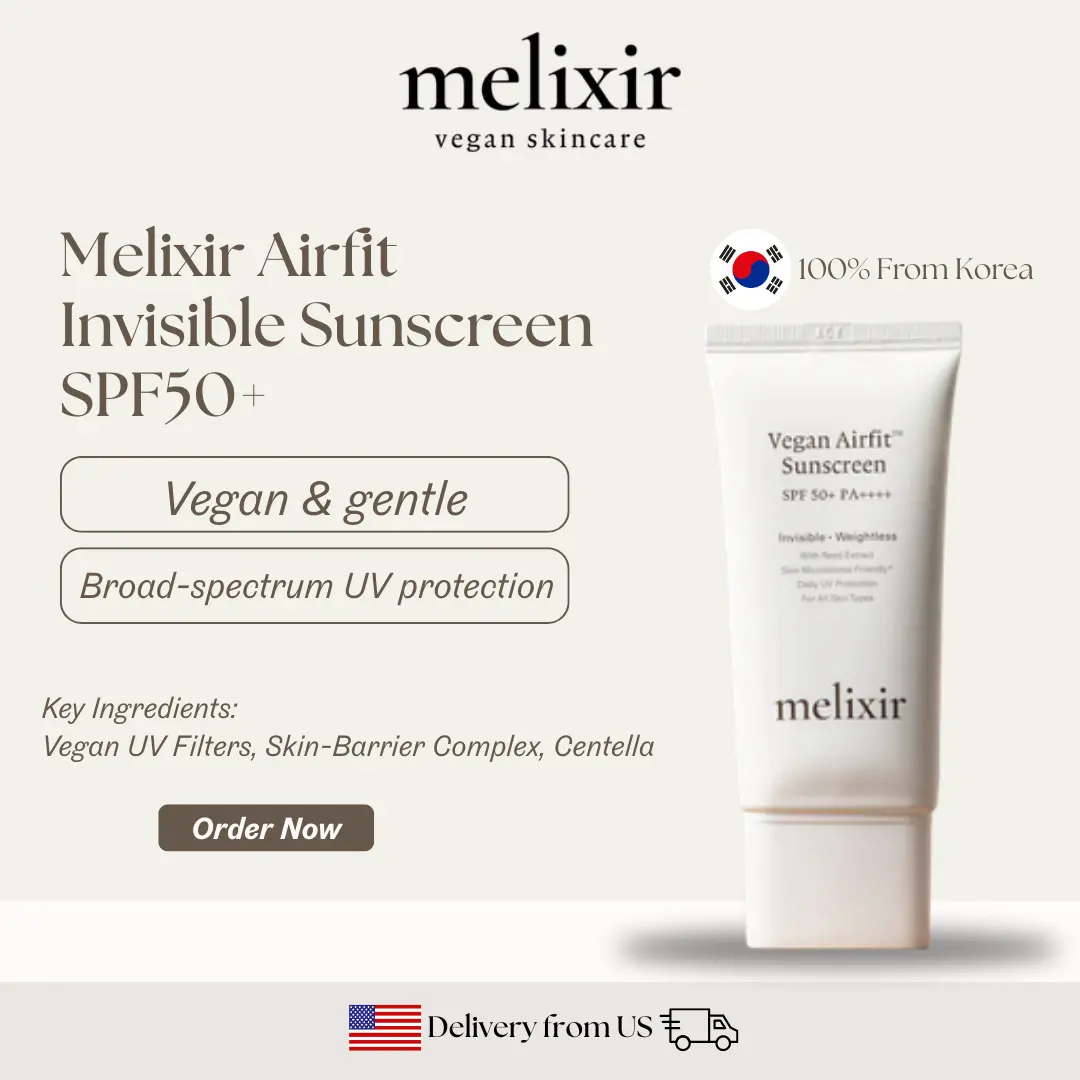Melixir Airfit Invisible Sunscreen SPF50+ 50ml | No White Cast | Hyaluronic Acid & Rice Extract | Korean Sunscreen for All Skin Types