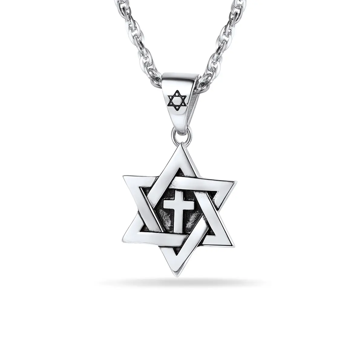 PROSTEEL Hexagram Star Pendant Necklace Stainless Steel Six-Point Star With Cross Necklace Unisex For Men Women Gift Box