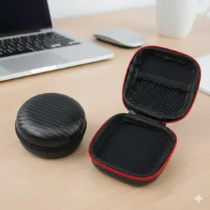Multifunction Cable Earphone Case, Round or Square. Waterproof Anti-Loss SD Card Keychain Storage, USB Cable Organizer, Small Items Pouch, Daily Electronic Accessories Hard Shell Organizer Box.