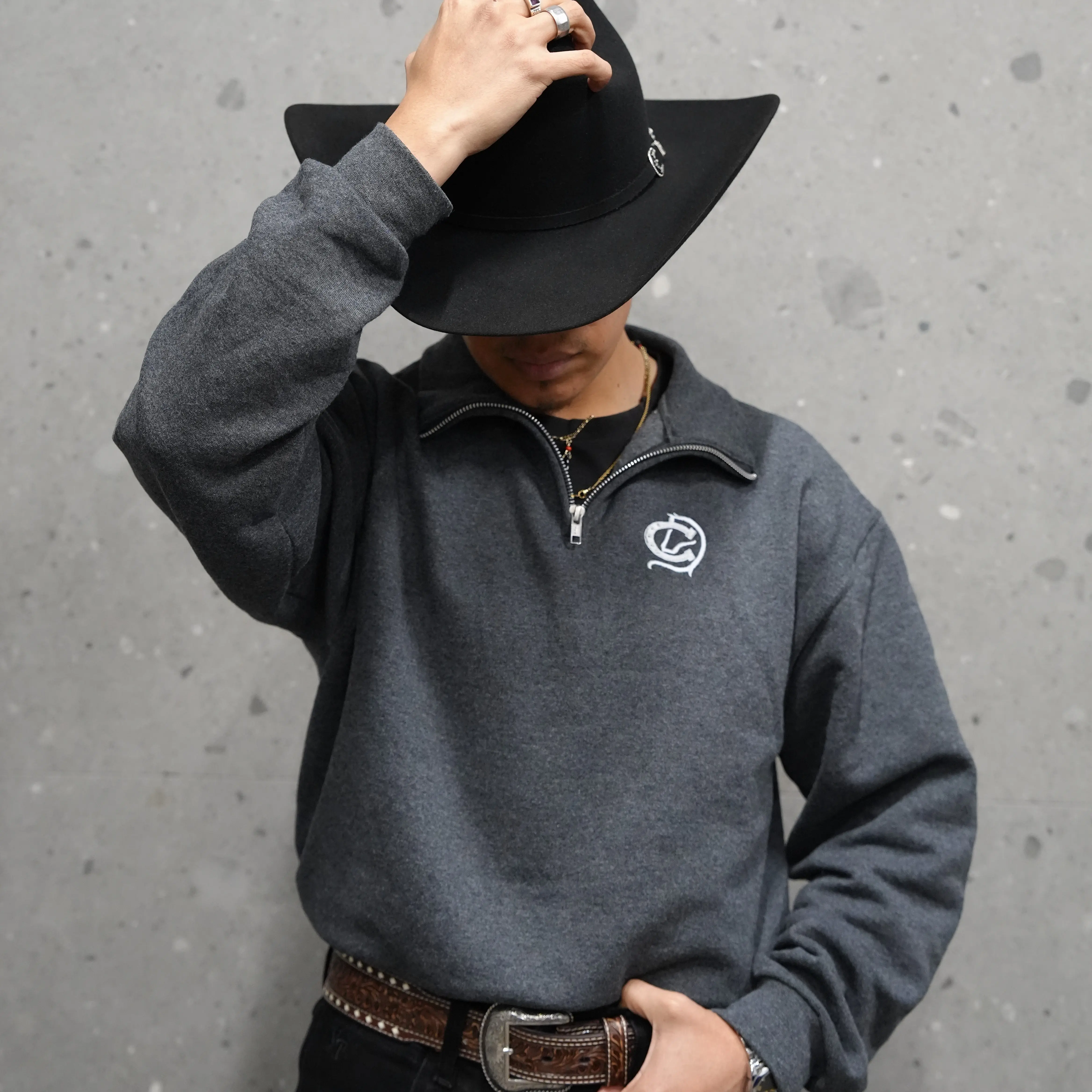 Diamond Ranch Western Quarter Zip Black Heather Diamond Ranch Western Quarter Zip Black Heather