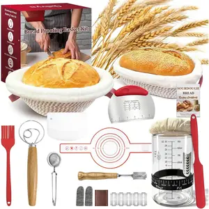 Sourdough Bread Baking Supplies, Sourdough Starter Kit with  Rope Oval & Round Bread Proofing Basket and Sourdough Starter Jar, Artisan Bread Making Kit Ideal  for Bakers, Women Wife Mom Red