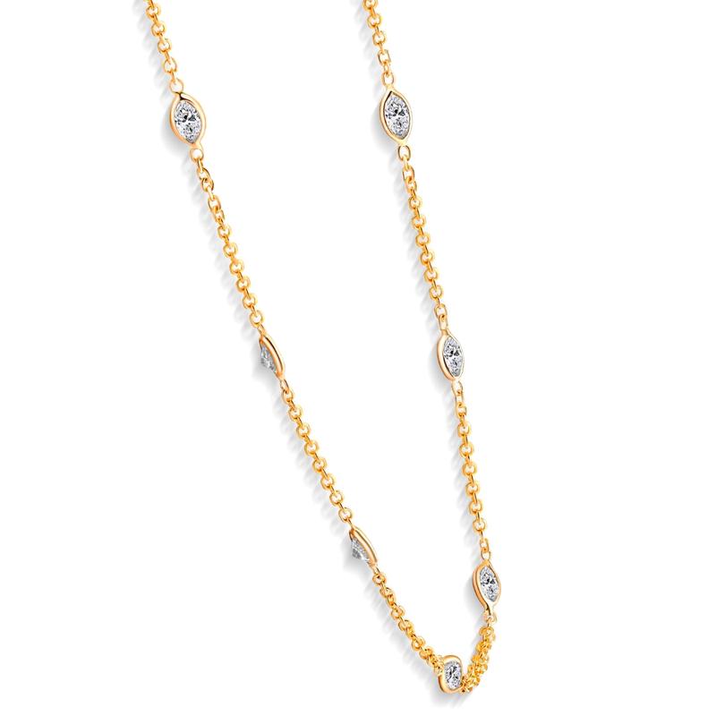 3 1/4Ct Oval Shape Diamonds By The Yard Necklace 14K Yellow Gold Lab Grown 18"