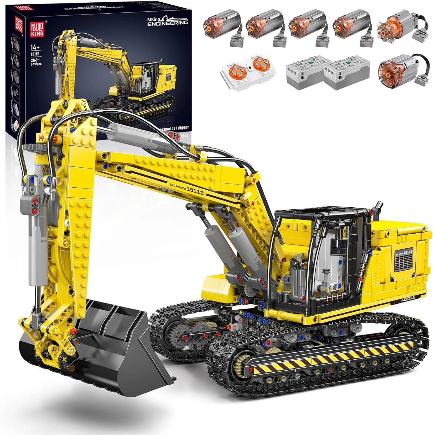 Mould King 13112 Excavator, Remote Controlled Motorized Crawler Excavator Model, High-Tech Motorized Truck Model