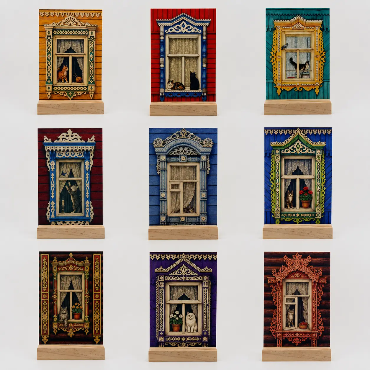 Set of 9 Cat Art Postcards,  4x6 Inches Matte