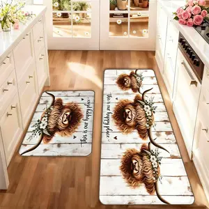 Country Cow Pattern Kitchen Mat Set, Vintage Wooden Floor Mats, Soft Non-Slip Kitchen Mats for Home Decoration, Farmhouse Kitchen Rug
