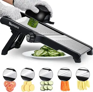 Slicer for Kitchen, Vegetable Mandolin Slicer Julienne, Adjustable Thickness by One-Knob Control, with Safety Gloves