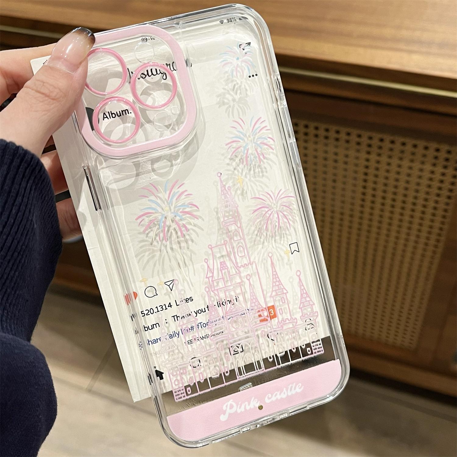 LED Fantasy Castle Fireworks Phone Case, Light up Phone Case for 13/14/15/16/17 Pro/Pro Max/Plus, Aesthetic Cute Girly Kawaii Castle Unique Design Phone Cover for Women Girls