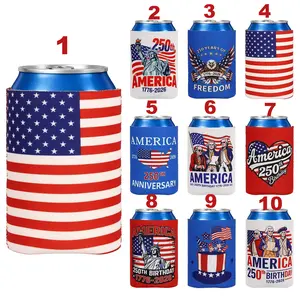 USA 250th Anniversary Can Cooler Sleeves, 1776–2026 Patriotic Drink Holder, 4th of July Party Accessories, Collapsible Insulated Beverage Cover