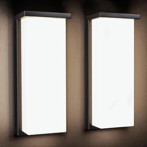 Black 18/20/22W 14in Outdoor Wall Light Fixtures, IP65 Waterproof, 3-Color Temp Adjustable Porch Lights, Modern dawn to dusk Exterior Sconces for House, Front Door, Walkway, Wall Mount,2 Pack