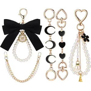 Caojie Bag Charms 5 Pcs Bag Extender Chain Pearl Purse Chain Ribbon Bow Keychain Extender Bag Strap Purse Charms Accessories for Handbag