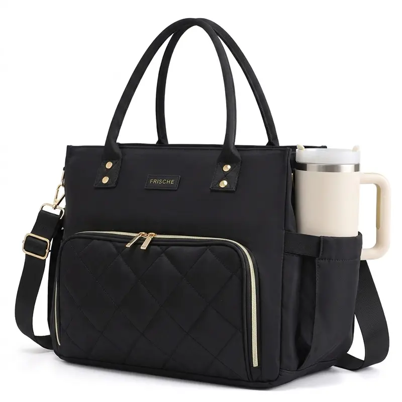 2 in 1 Commuter Tote Bag for Women, Water Resistant Laptop Tote with Insulated Lunch Pocket, Large Capacity Multi Pocket Work Bag with Luggage Sleeve Detachable Shoulder Strap, Office Travel Cooler Lunch Handbag