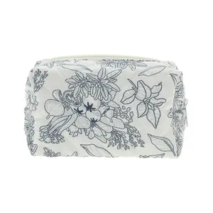 VOCOSTE 1 Pc Floral Quilting Makeup Bag for Travel Vacation Cyan