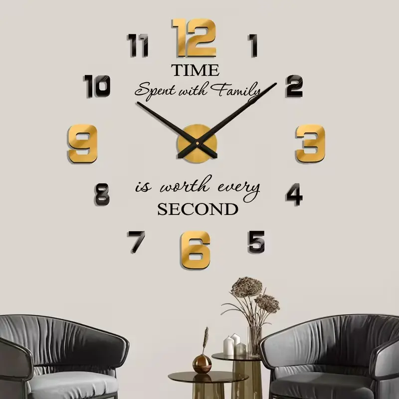 Modern Minimalist Large 3D Frameless DIY Silent Wall Clock Set, Ideal for Creating Cozy Home Ambiance, Suitable for Living Rooms, Dining Rooms, Bedrooms and Offices (Batteries Not Included)
