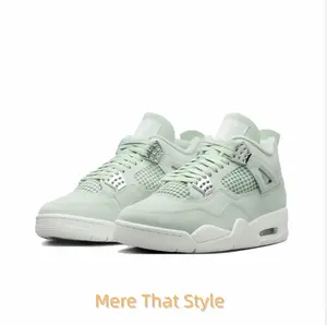 Retro Mid-Top Basketball Shoes in Mint Green with Leather and Mesh Panels