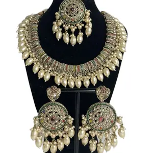 Pakistani Style Necklace Set with Earrings and Tikka for Women