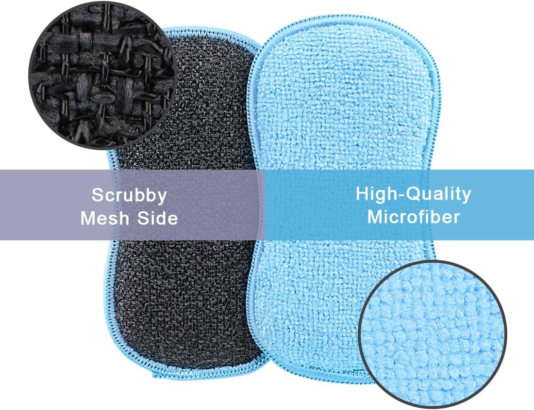12 Pack Multi-Purpose Scrub Sponges Kitchen, Dish Sponge, Non-Scratch Microfiber Sponge for Efficiently Cleaning Dishes, Pots, and Pans (Blue) Scrubber