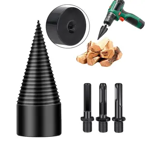 4 PCS Wood Splitter Drill Bit Set, Equipped with 3 Drilling Handles & 32mm Detachable Splitting Cones, Practical Log Splitter Tool for Family Heating, Outdoor Camping and Daily Woodworking Projects