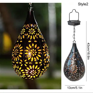 Solar Lights Outdoor Waterproof Decorative Solar Garden Lantern LED Hanging Lamp Metal Material For Garden Hollow Out Design