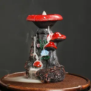Creative Mushroom Design Incense Burner, Backflow Incense Holder, Home Decor Ornament, Desktop Decor for Living Room Bedroom Office, Aroma, Aromatherapy Scent Diffuser
