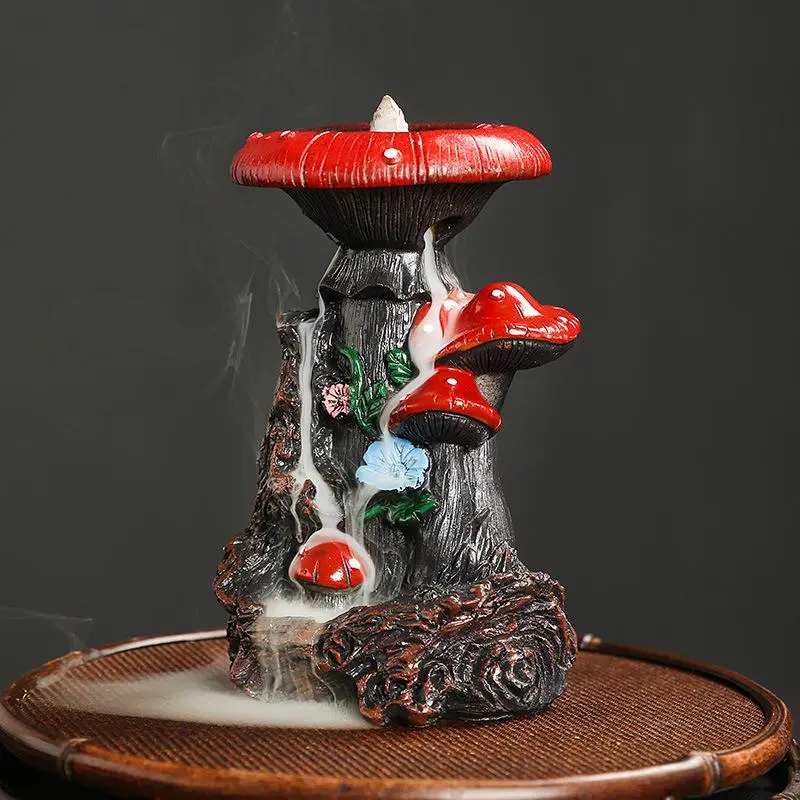 Creative Mushroom Design Incense Burner, Backflow Incense Holder, Home Decor Ornament, Desktop Decor for Living Room Bedroom Office, Aroma, Calming Home Fragrance, Aromatherapy Scent Diffuser