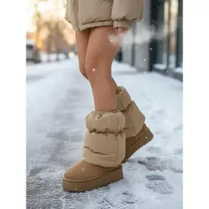 Women's Fashion Thick Sole Snow Boots, Floral Patchwork Design, Comfortable Warm Winter Shoes, Casual Style for Daily Wear