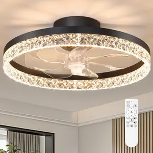 Ceiling Fan with Light and Remote, Low Profile Flush Mount  Fandelier, Modern 6 Speeds Quiet Reversible, 2800-6500K Dimmable LED, Timer Fan Light for Bedroom Living Room Kitchen