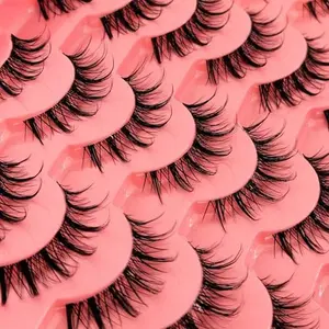 Manga Lashes Yasnai Wispy Natural Look Lashes Anime False Eyelashes Cat Eye Volume Lashes Fake Lashes 13mm Spiky Korean Japanese Asian Cosplay 3D Eye Lashes 7 Pairs Pack