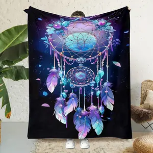 [Dreamcatcher Blanket] Soft Contemporary Dreamcatcher Print Flannel Blanket |   1Pc Tear-Proof Polyester Throw For All Seasons, Machine Washable, Multipurpose Office & Outdoor Camping Travel Gift