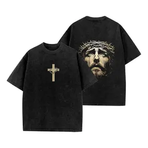 Easter Christian Jesus Graphic Washed Cotton T-Shirt - 100% Cotton Breathable Retro Faith Tee for Church, Easter Sunday Outfit & Streetwear