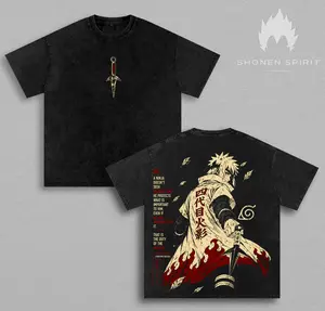 Minato Namikaze Fourth Hokage Vintage Washed Anime Shirt, Narutoo Shippuden Graphic Tee Yellow Flash of the Leaf Ninja T-Shirt Manga Streetwear Top Unisex Apparel Retro Anime Fan Gift