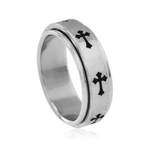 Stainless Steel Cross Spinner Ring for Men Edgy Style Rotating Band Durable Fortune Ring Versatile 30g Alloy
